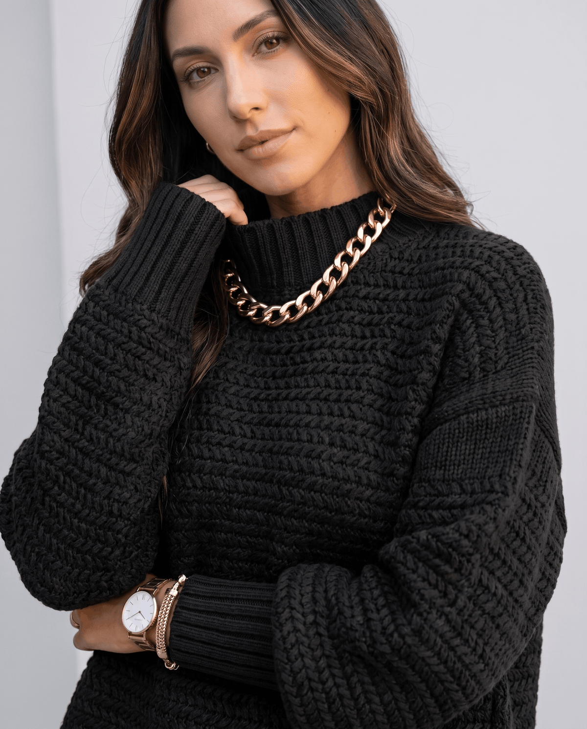 Oversized Mock Neck Sweater – Long Sleeve, Textured Knit & Side Slits | Kryzel