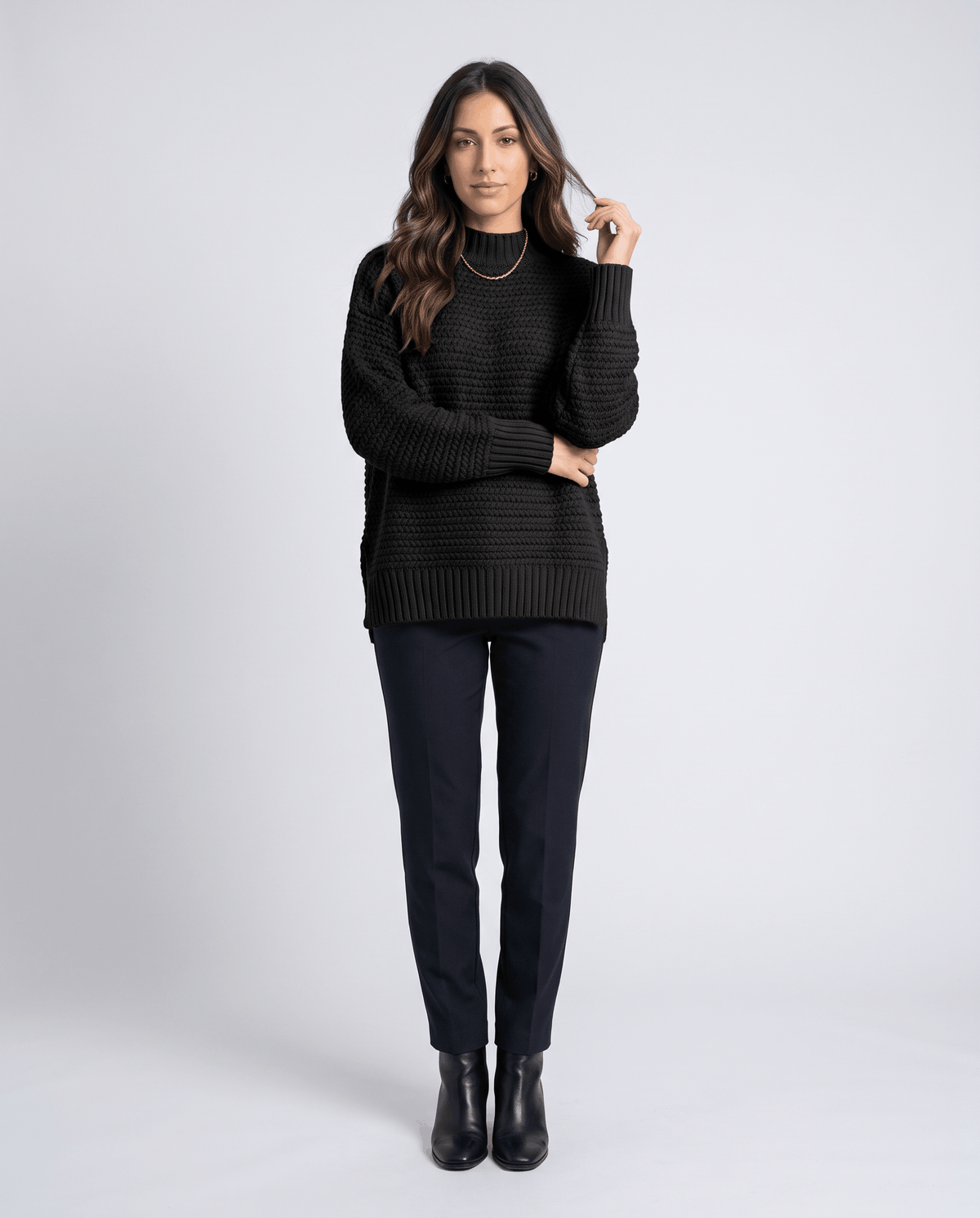Oversized Mock Neck Sweater – Long Sleeve, Textured Knit & Side Slits | Kryzel