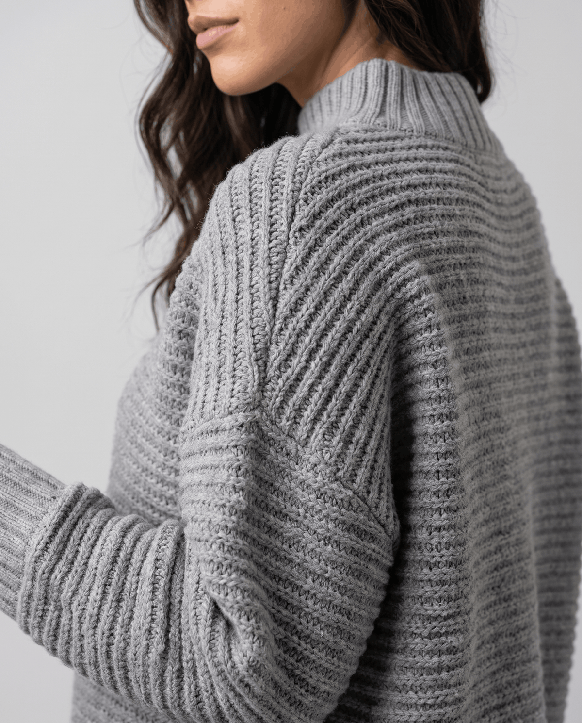 Oversized Mock Neck Sweater – Long Sleeve, Textured Knit & Side Slits | Kryzel