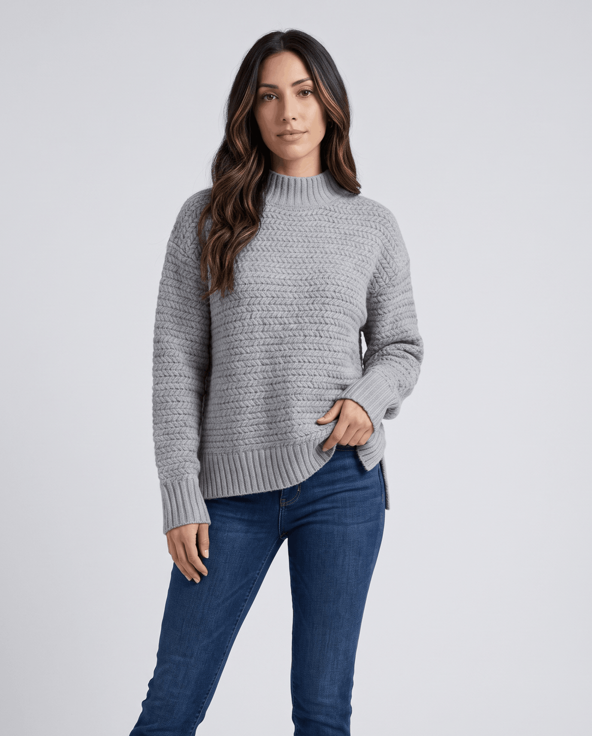Oversized Mock Neck Sweater – Long Sleeve, Textured Knit & Side Slits | Kryzel