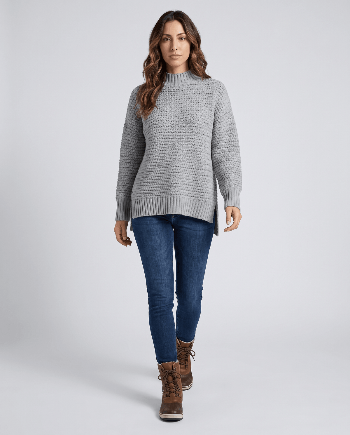 Oversized Mock Neck Sweater – Long Sleeve, Textured Knit & Side Slits | Kryzel