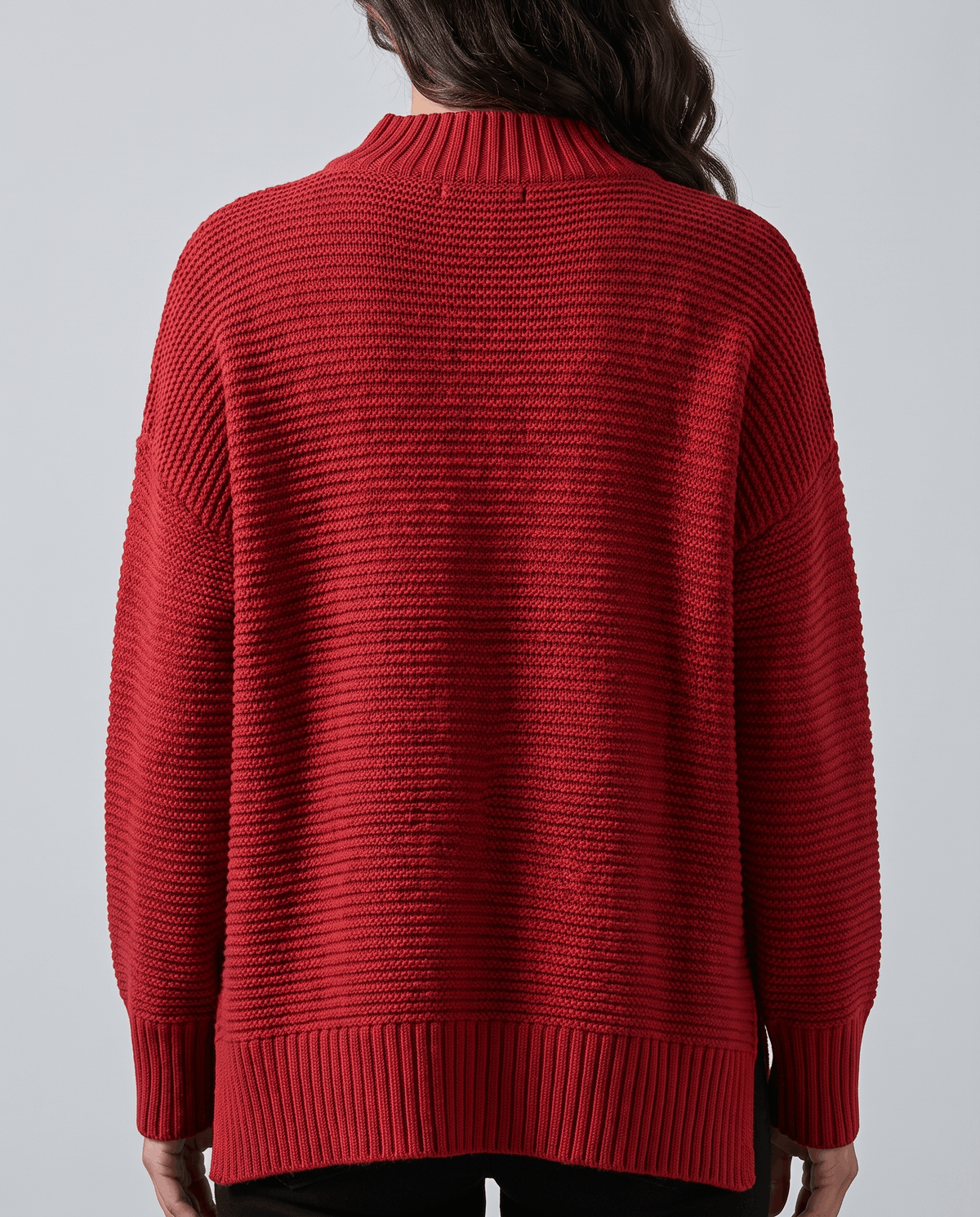 Oversized Mock Neck Sweater – Long Sleeve, Textured Knit & Side Slits | Kryzel