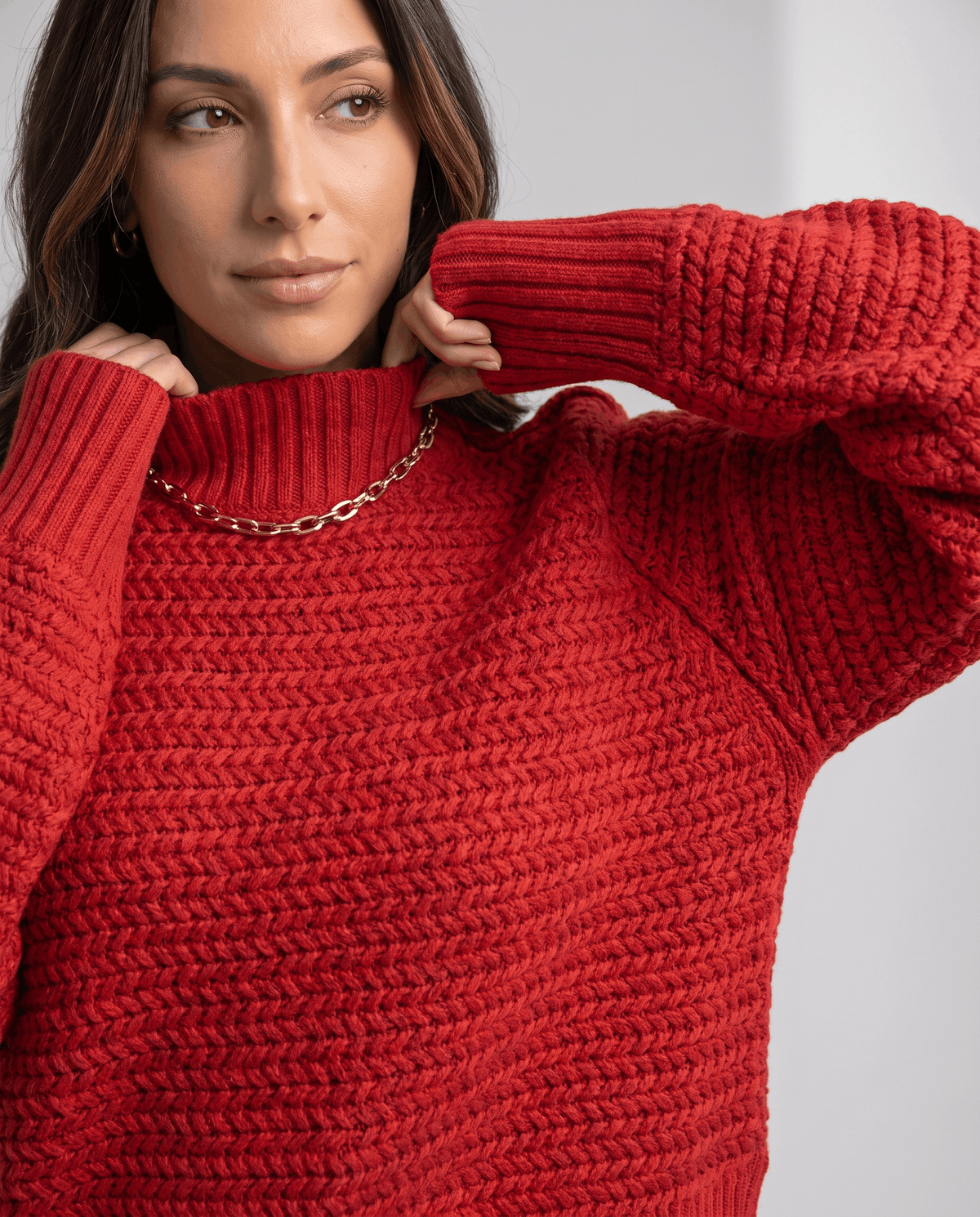 Oversized Mock Neck Sweater – Long Sleeve, Textured Knit & Side Slits | Kryzel