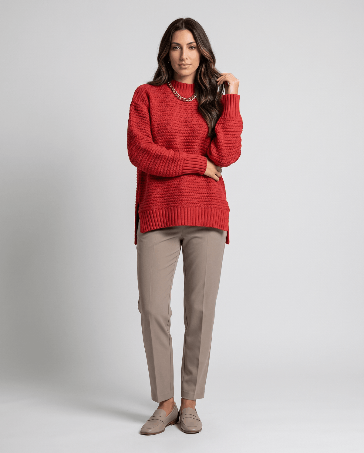 Oversized Mock Neck Sweater – Long Sleeve, Textured Knit & Side Slits | Kryzel
