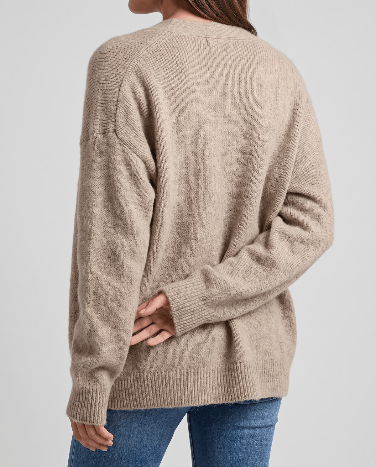 Oversized V-Neck Cardigan Sweater – Fuzzy Wool Knit, Drop Shoulder & Button Front | Zelie