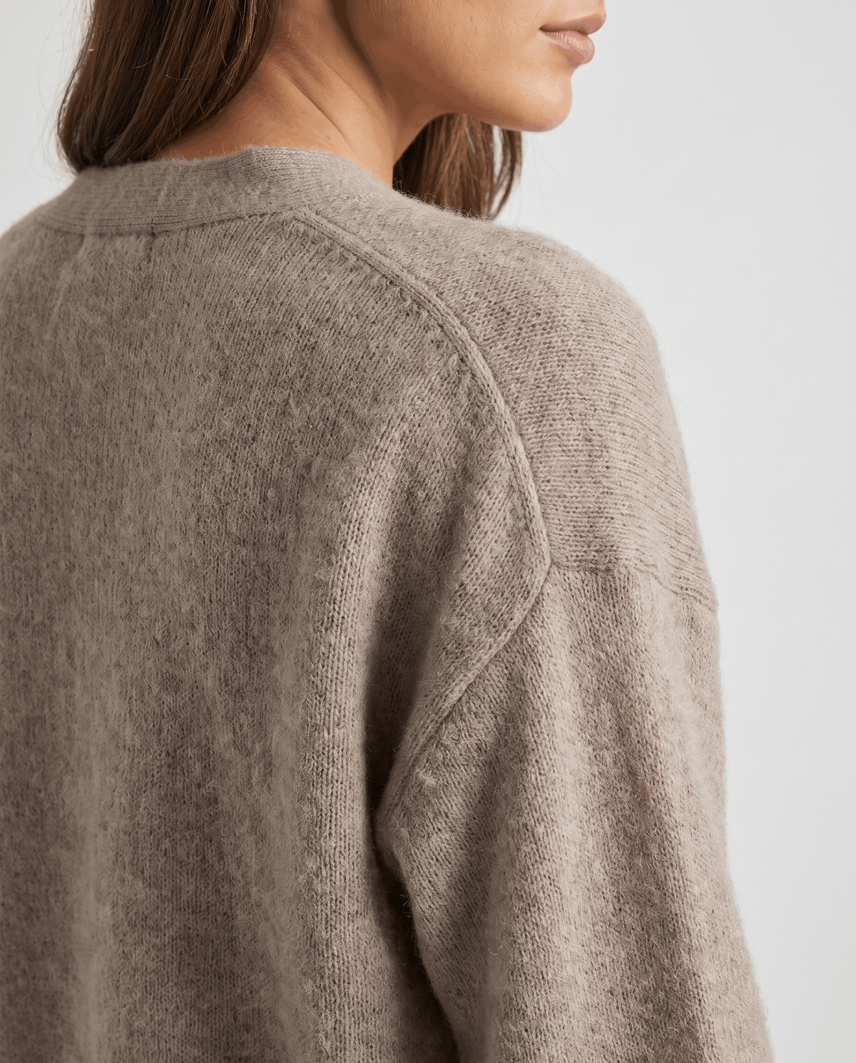 Oversized V-Neck Cardigan Sweater – Fuzzy Wool Knit, Drop Shoulder & Button Front | Zelie