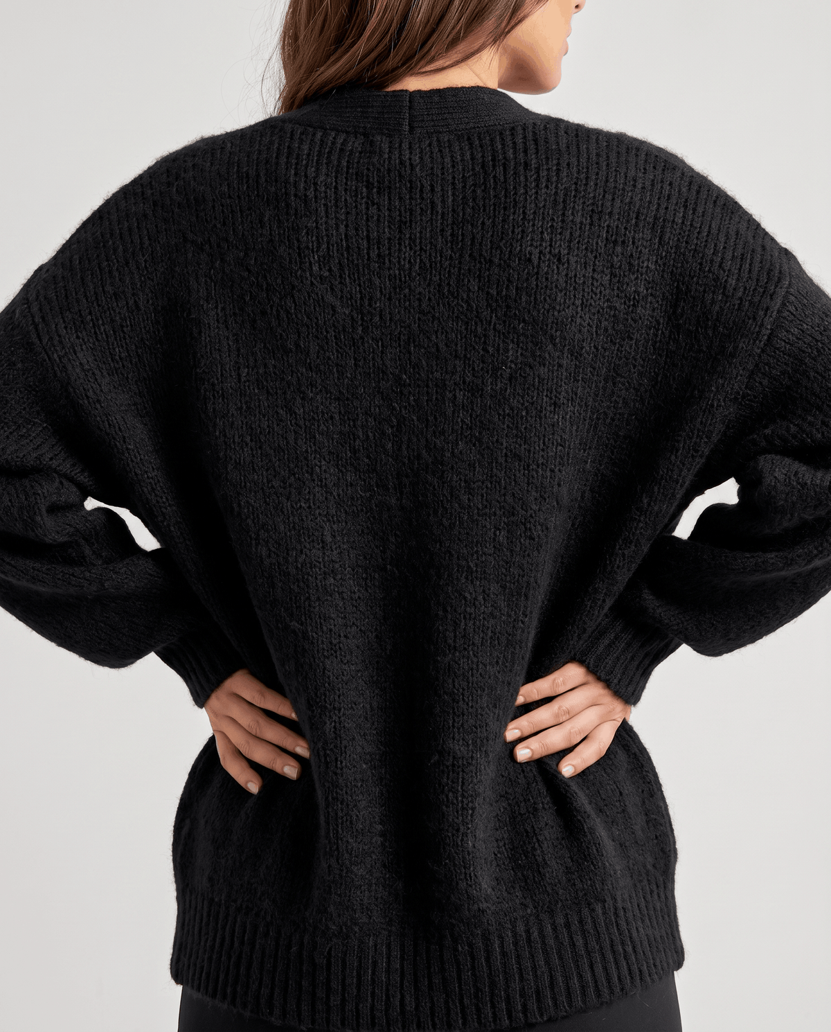 Oversized V-Neck Cardigan Sweater – Fuzzy Wool Knit, Drop Shoulder & Button Front | Zelie