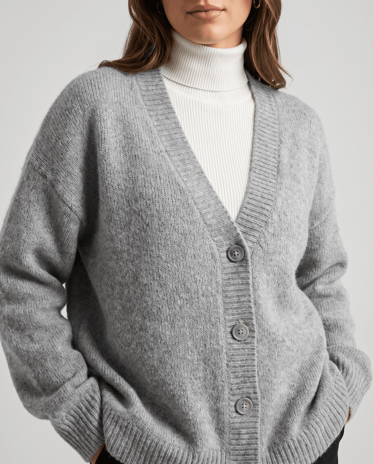 Oversized V-Neck Cardigan Sweater – Fuzzy Wool Knit, Drop Shoulder & Button Front | Zelie