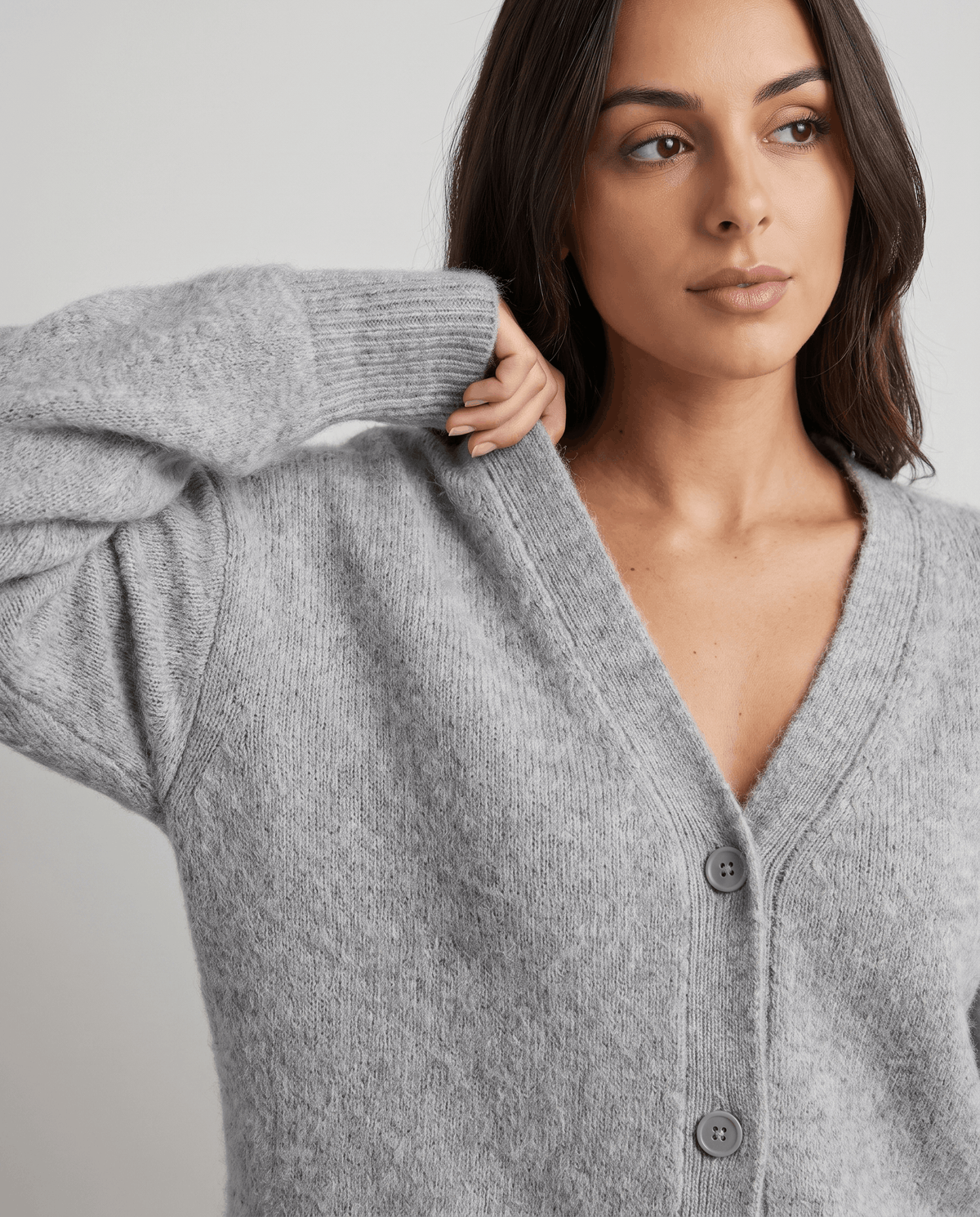 Oversized V-Neck Cardigan Sweater – Fuzzy Wool Knit, Drop Shoulder & Button Front | Zelie