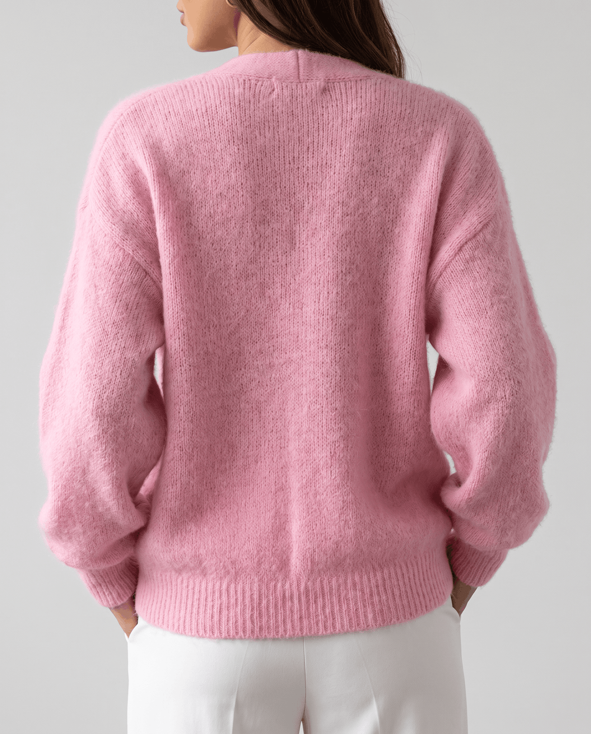 Oversized V-Neck Cardigan Sweater – Fuzzy Wool Knit, Drop Shoulder & Button Front | Zelie