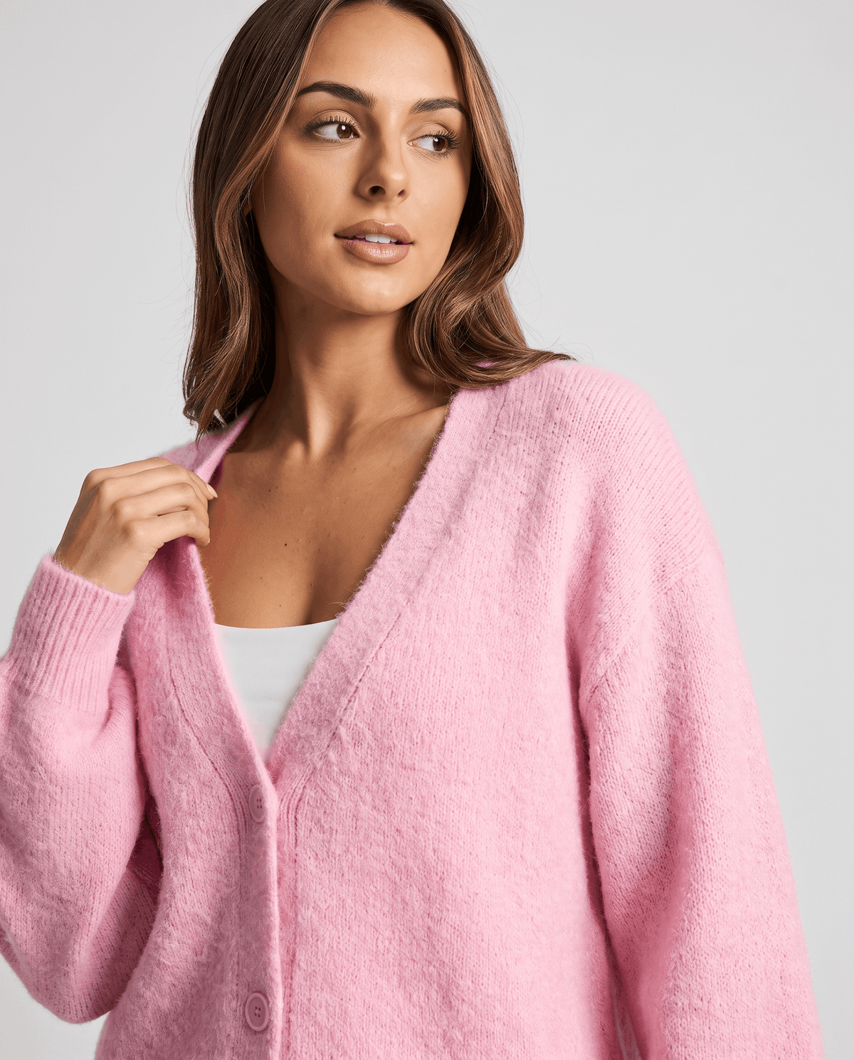Oversized V-Neck Cardigan Sweater – Fuzzy Wool Knit, Drop Shoulder & Button Front | Zelie