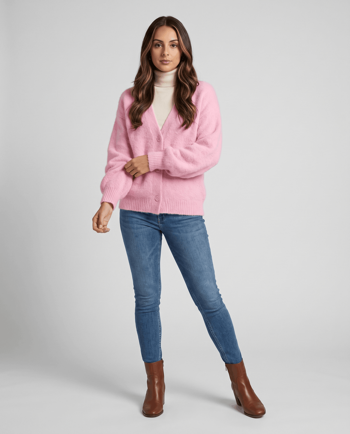 Oversized V-Neck Cardigan Sweater – Fuzzy Wool Knit, Drop Shoulder & Button Front | Zelie