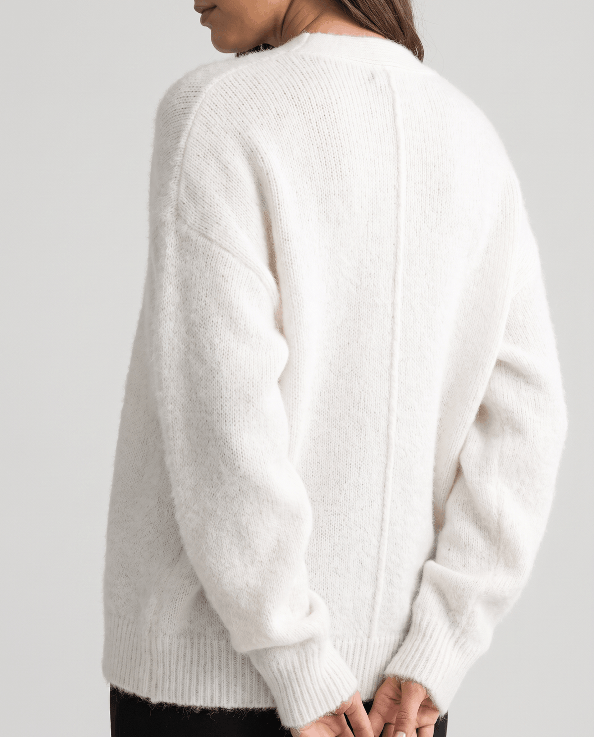 Oversized V-Neck Cardigan Sweater – Fuzzy Wool Knit, Drop Shoulder & Button Front | Zelie