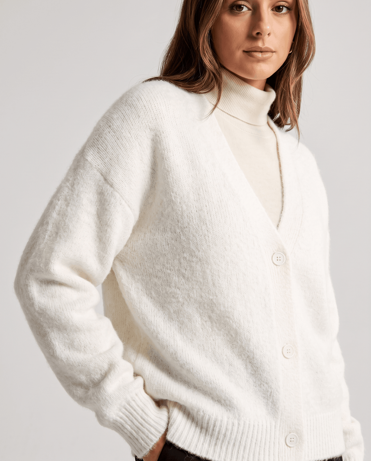 Oversized V-Neck Cardigan Sweater – Fuzzy Wool Knit, Drop Shoulder & Button Front | Zelie