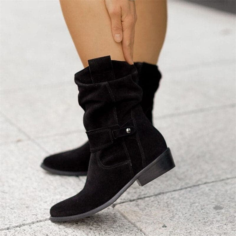Delaney | Women's Flat Suede Ankle Boots Buckle