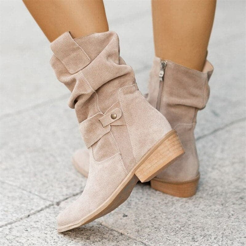 Delaney | Women's Flat Suede Ankle Boots Buckle