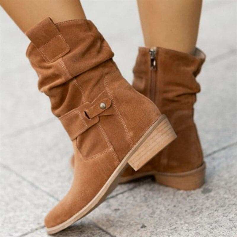 Delaney | Women's Flat Suede Ankle Boots Buckle