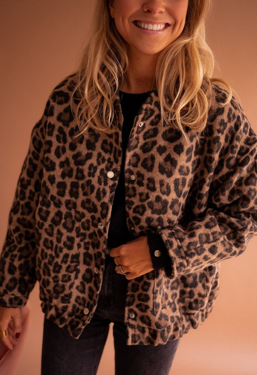 Amy | Women's Leopard Print Quilted Jacket Oversized Button Up