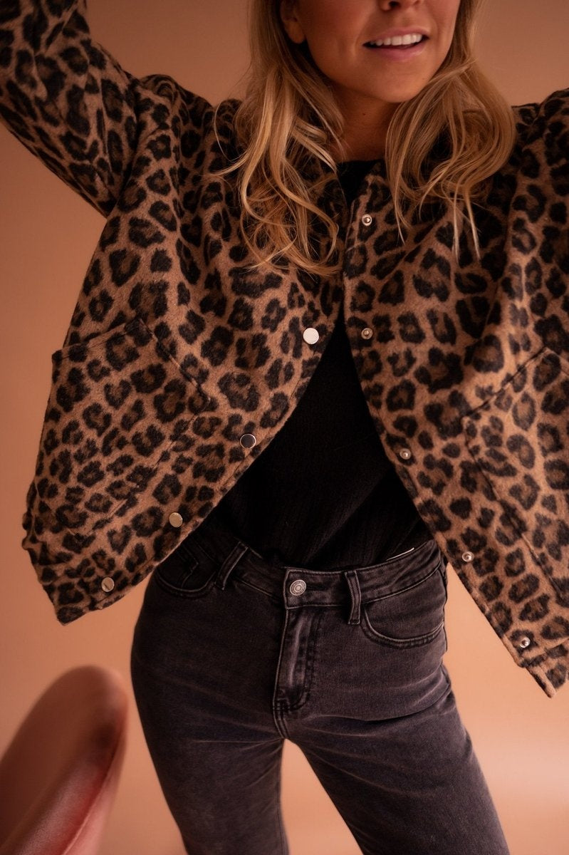 Amy | Women's Leopard Print Quilted Jacket Oversized Button Up