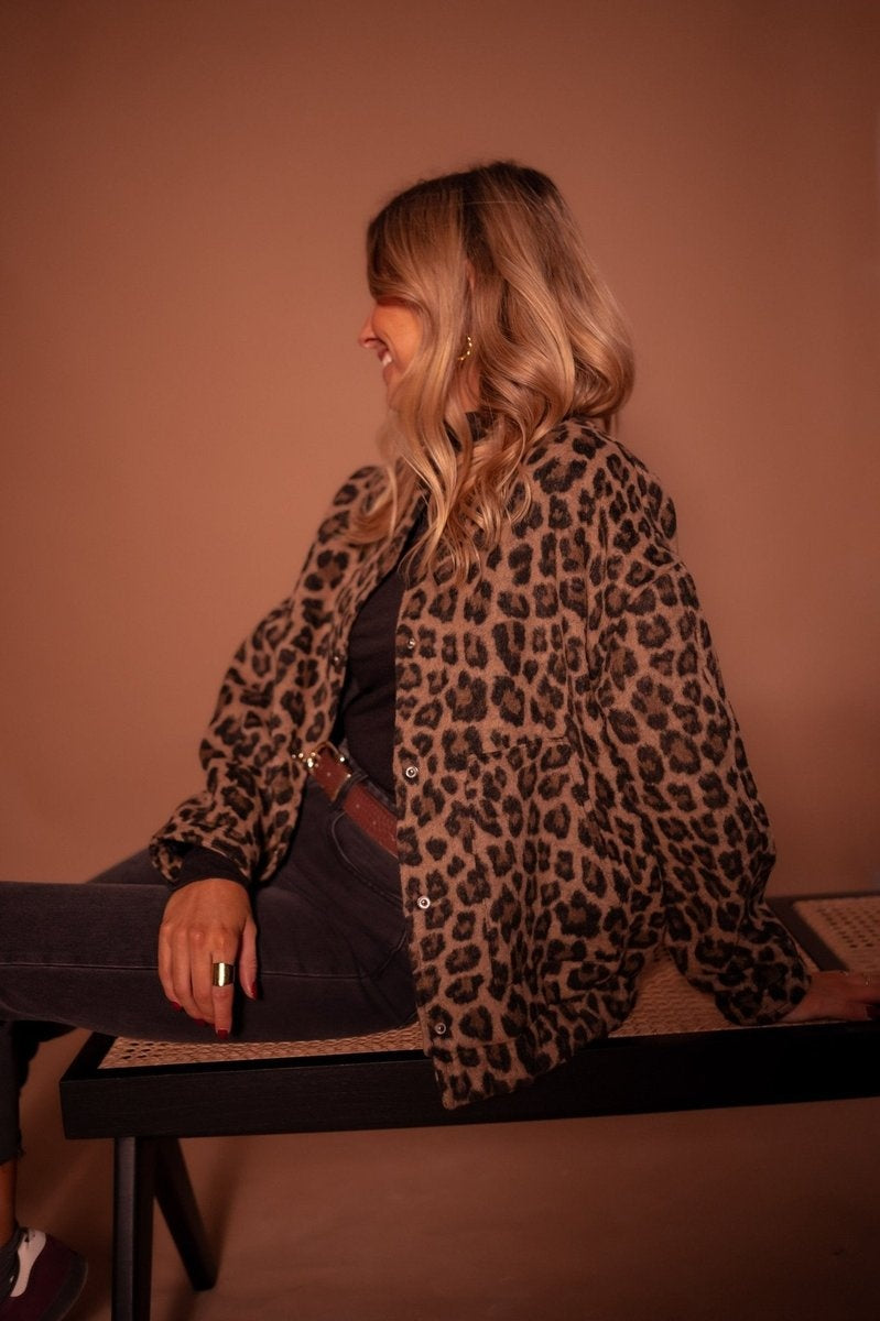Amy | Women's Leopard Print Quilted Jacket Oversized Button Up