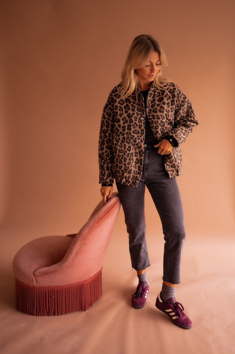 Amy | Women's Leopard Print Quilted Jacket Oversized Button Up
