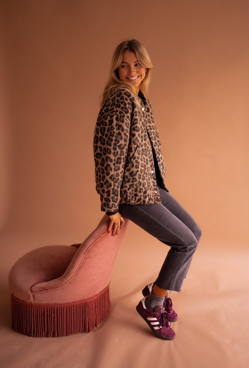 Amy | Women's Leopard Print Quilted Jacket Oversized Button Up