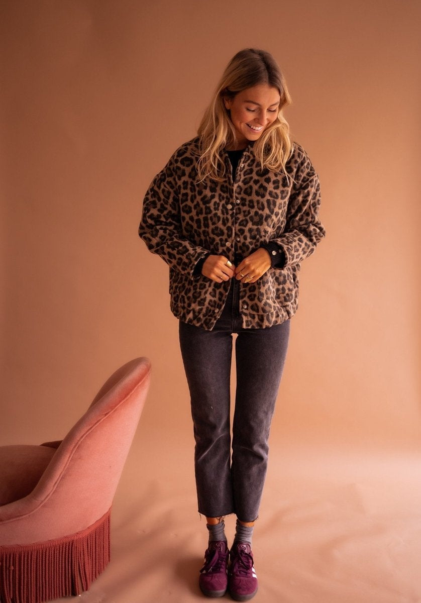 Amy | Women's Leopard Print Quilted Jacket Oversized Button Up