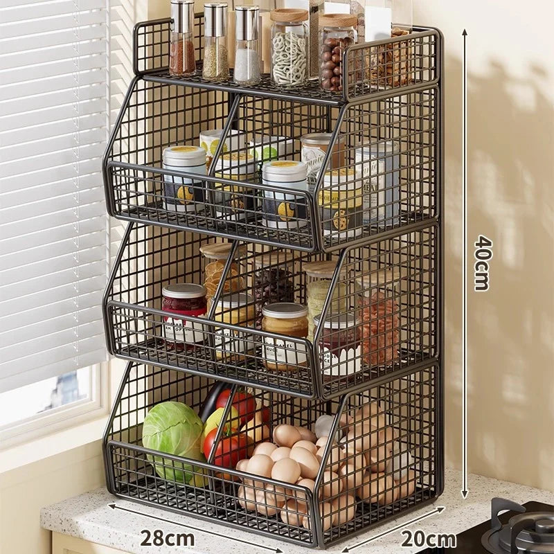Pantry Organizer | Stackable Wire & Two Open-Front Baskets
