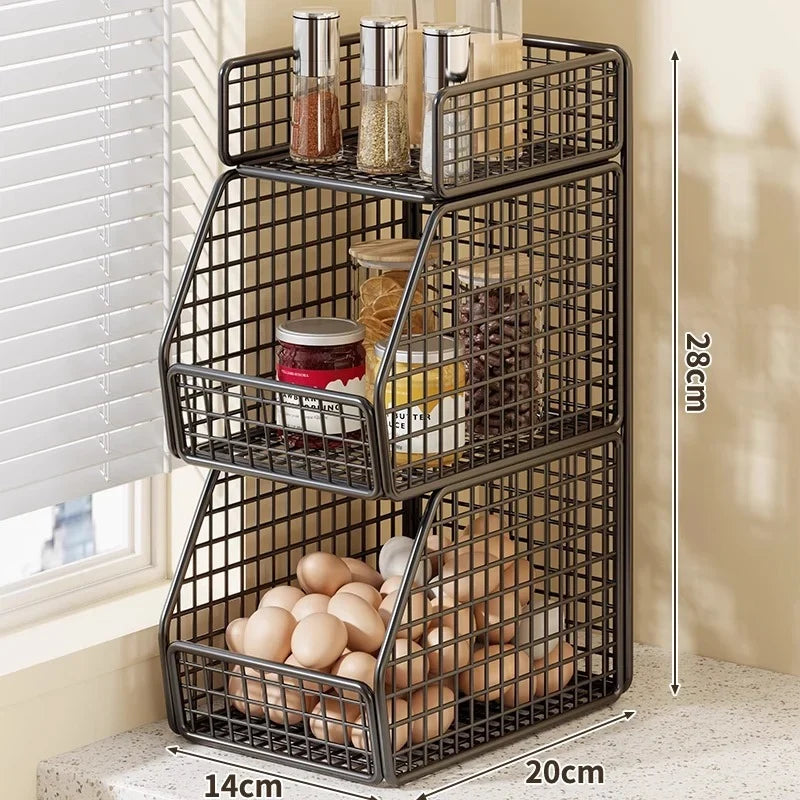 Pantry Organizer | Stackable Wire & Two Open-Front Baskets