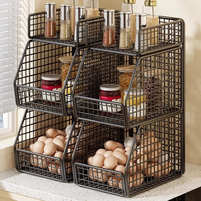 Pantry Organizer | Stackable Wire & Two Open-Front Baskets