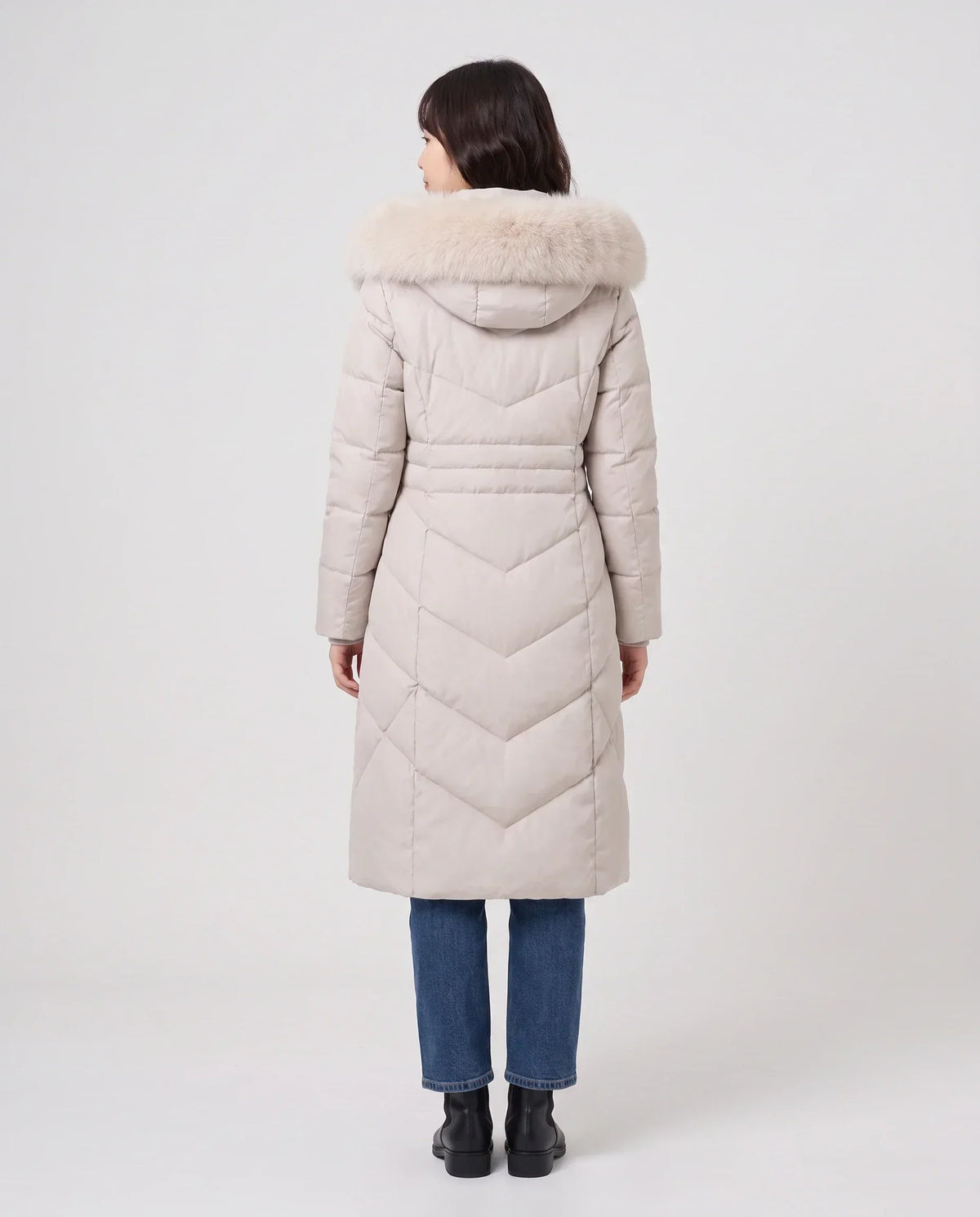 Long Fitted Puffer Parka with Faux Fur Hood