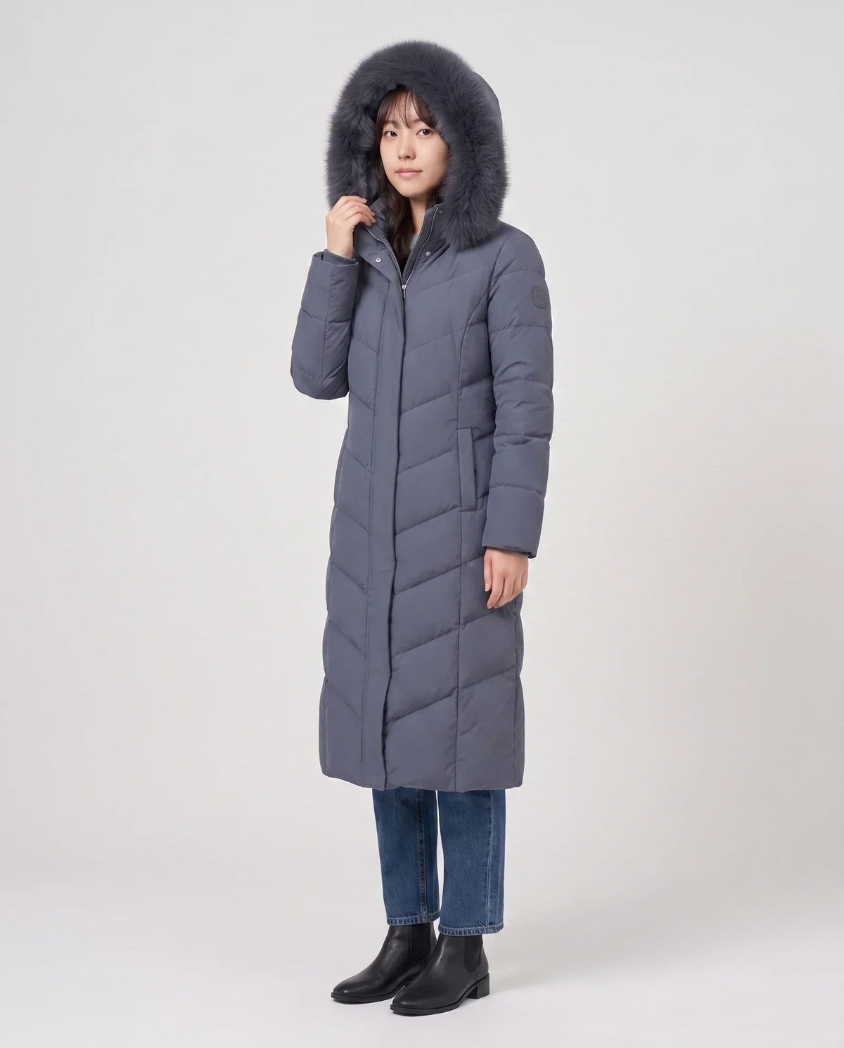 Long Fitted Puffer Parka with Faux Fur Hood