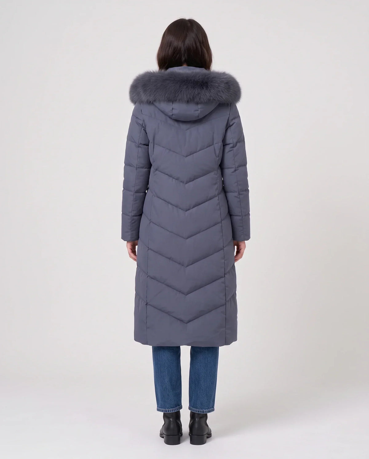 Long Fitted Puffer Parka with Faux Fur Hood