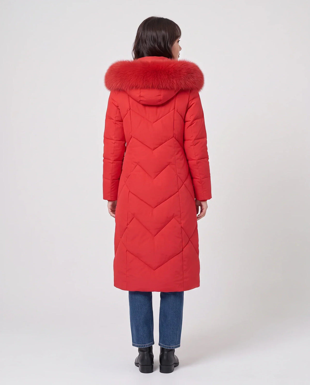 Long Fitted Puffer Parka with Faux Fur Hood