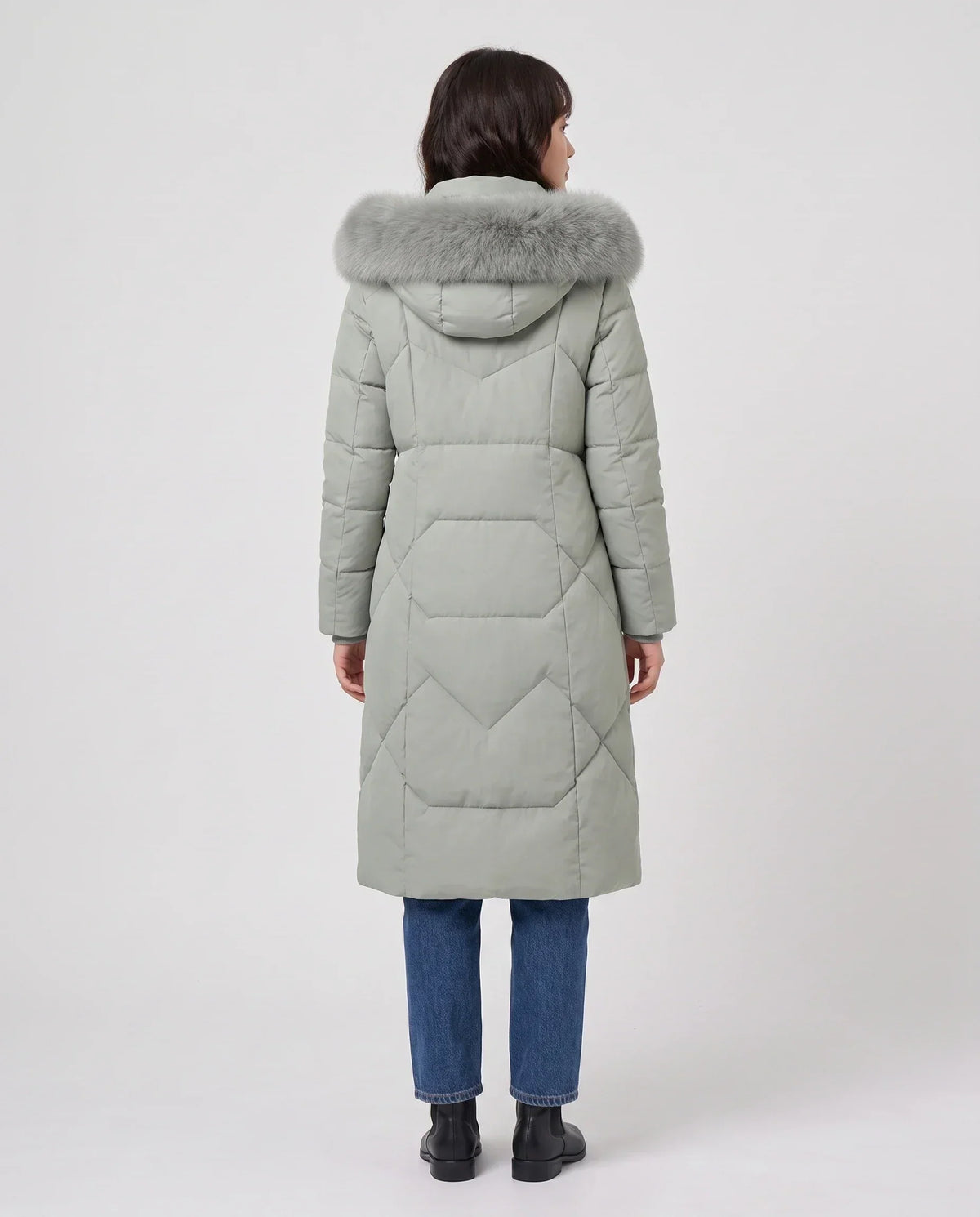 Long Fitted Puffer Parka with Faux Fur Hood