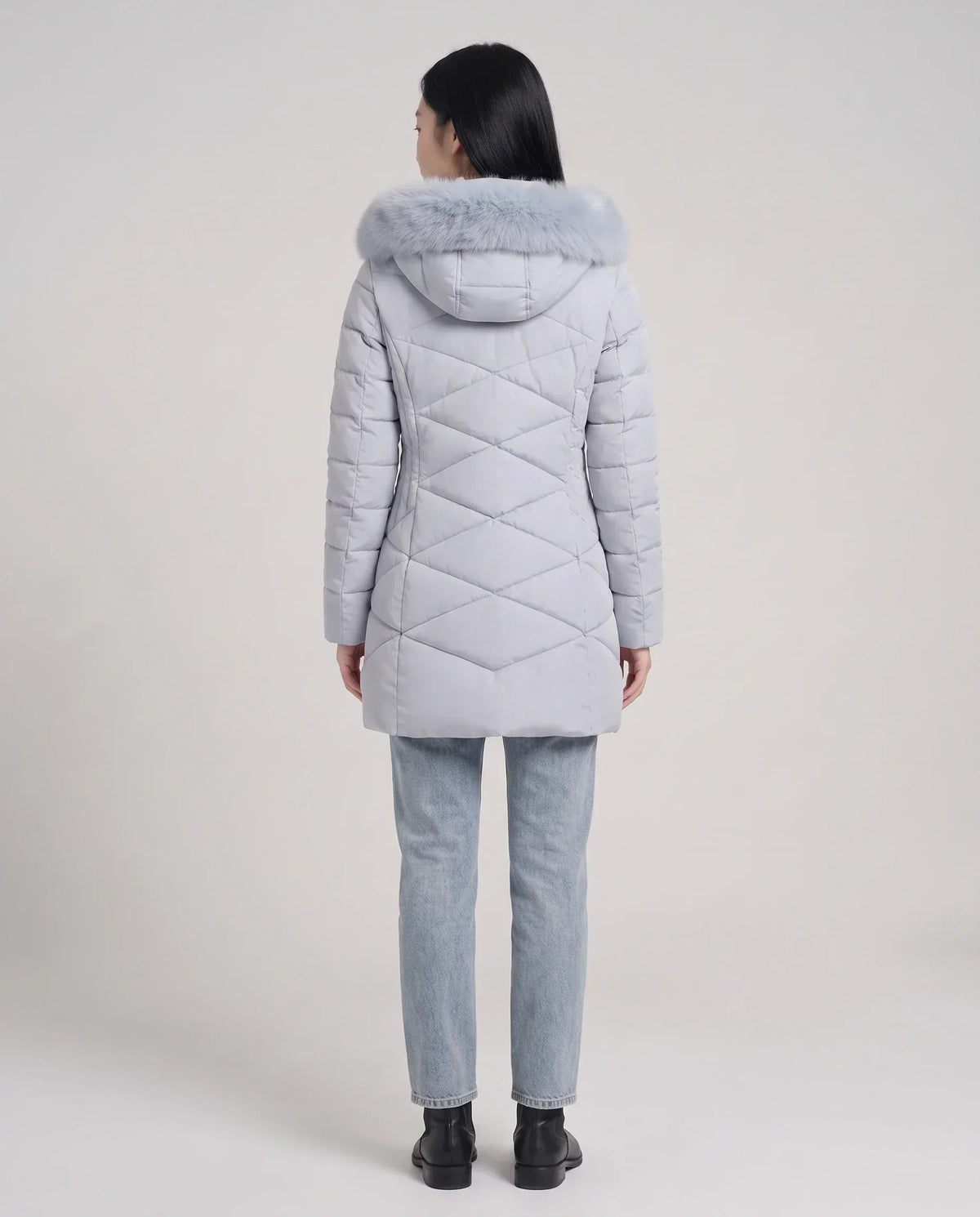 Fitted Mid-Length Parka with Faux Fur Hood
