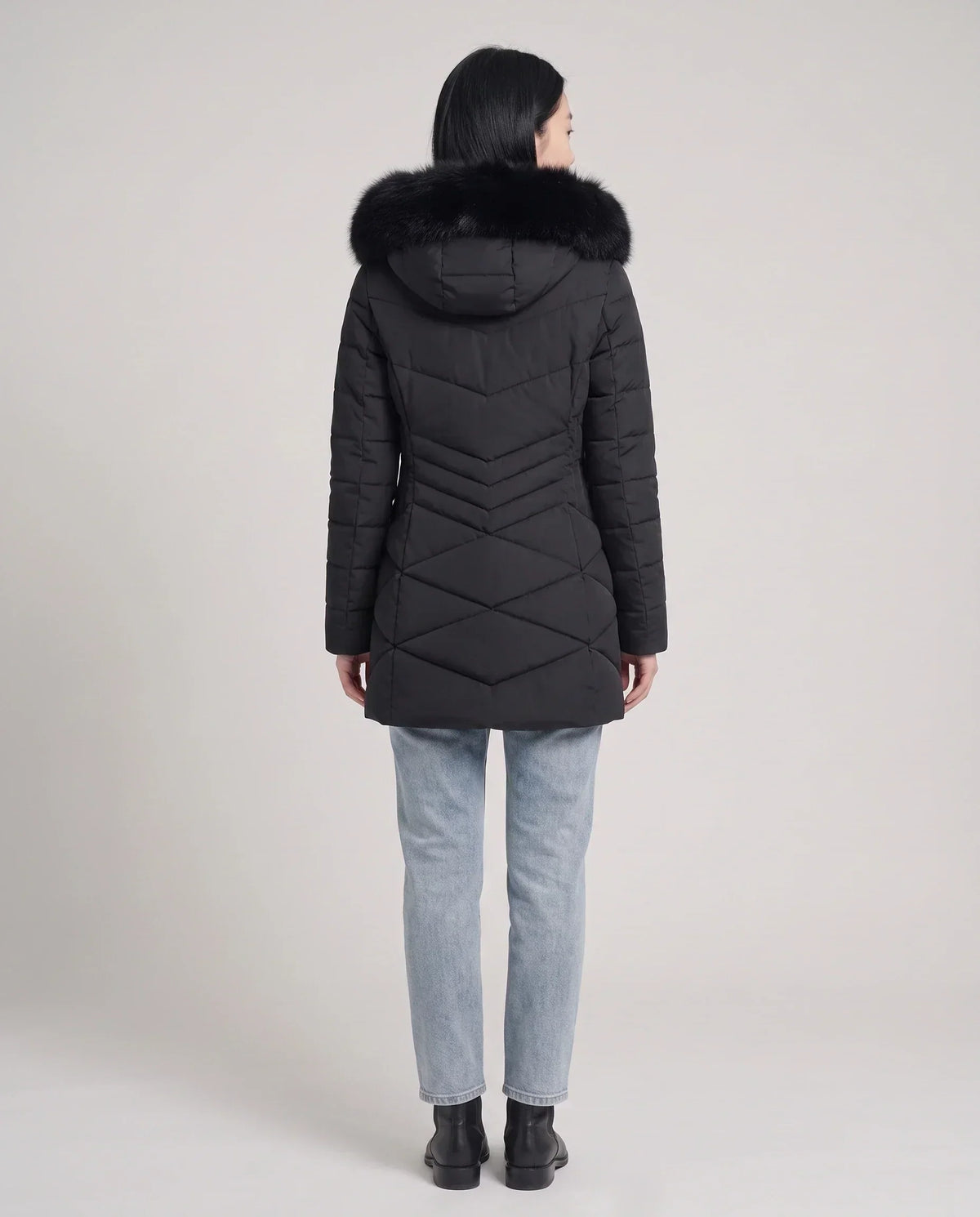 Fitted Mid-Length Parka with Faux Fur Hood