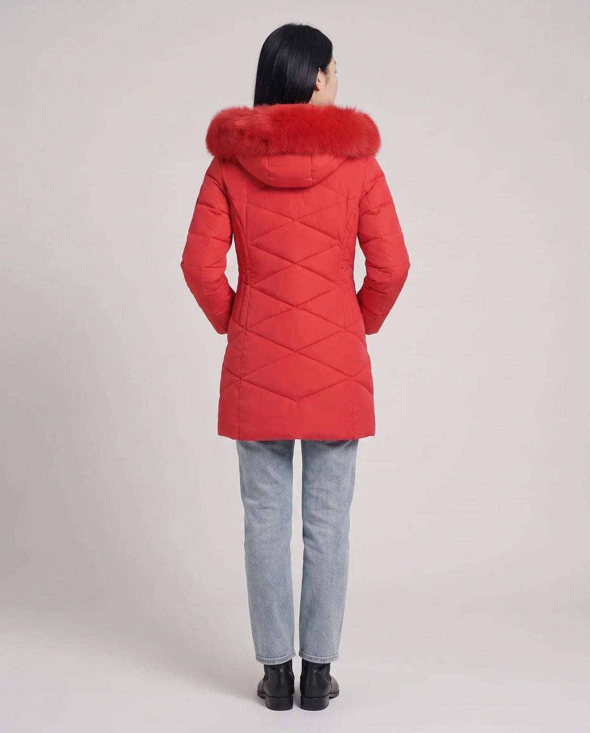 Fitted Mid-Length Parka with Faux Fur Hood