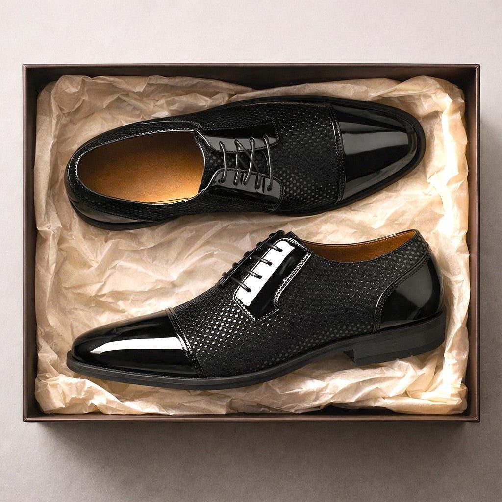 Patent Cap Toe Lace-Up Oxford for Men