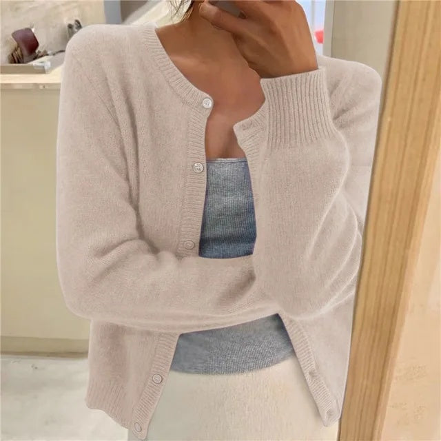 Zoe | Women's Soft Knit Cardigan Sweater Crew Neck Button Up