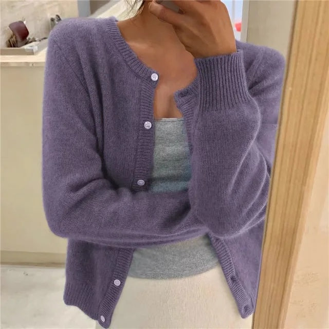 Zoe | Women's Soft Knit Cardigan Sweater Crew Neck Button Up