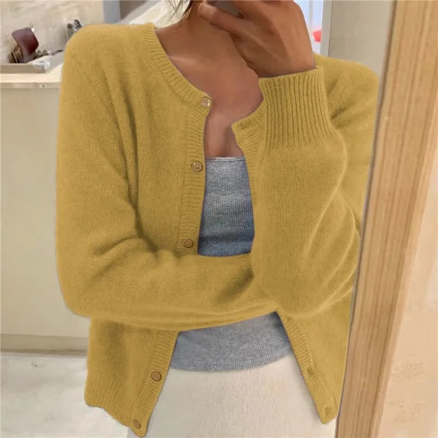 Zoe | Women's Soft Knit Cardigan Sweater Crew Neck Button Up