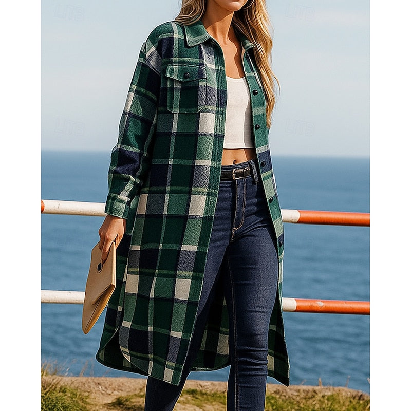 Linnea | Plaid Longline Checked Winter Coat
