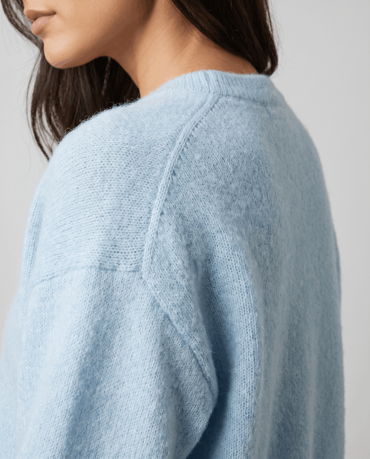 Pearl Button Cardigan Sweater – Crew Neck, Balloon Sleeve & Fuzzy Knit | Oriane
