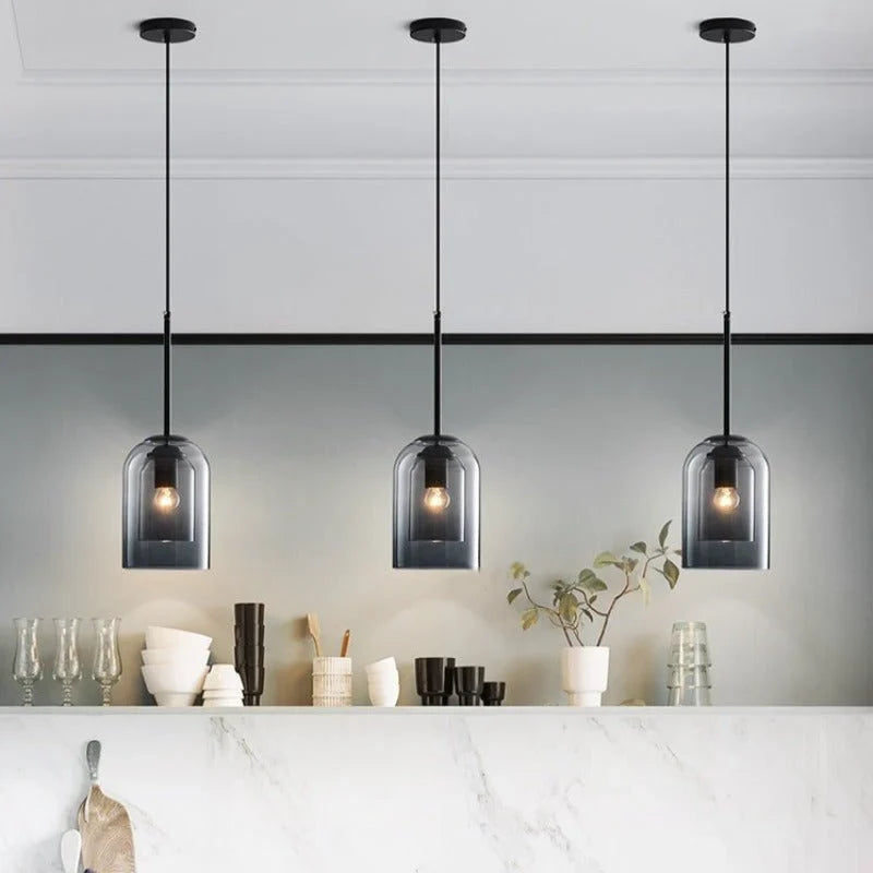 Pendant Light | Double-Glass Smoke Grey & Rust | 150 cm Cord