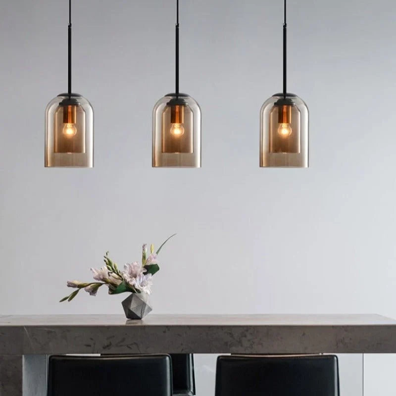 Pendant Light | Double-Glass Smoke Grey & Rust | 150 cm Cord