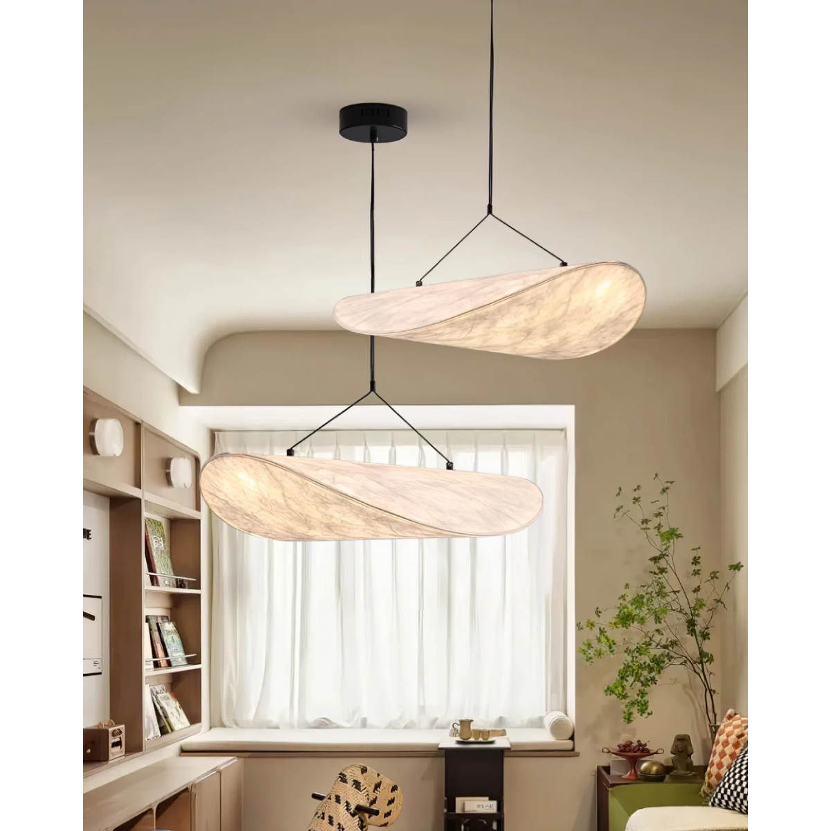 Pendant Light with Sculptural Ribbon Shade and Textured Diffuser for Bathroom Fixtures