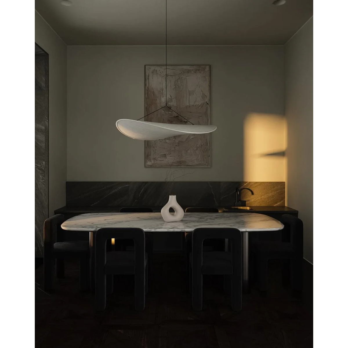 Pendant Light with Sculptural Ribbon Shade and Textured Diffuser for Bathroom Fixtures