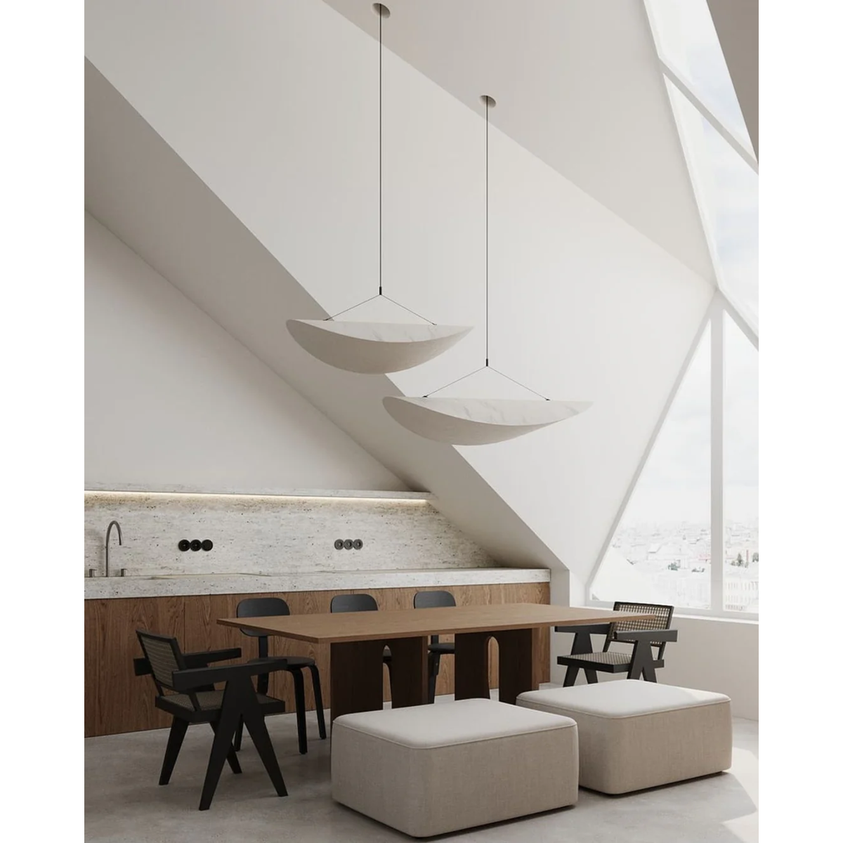 Pendant Light with Sculptural Ribbon Shade and Textured Diffuser for Bathroom Fixtures