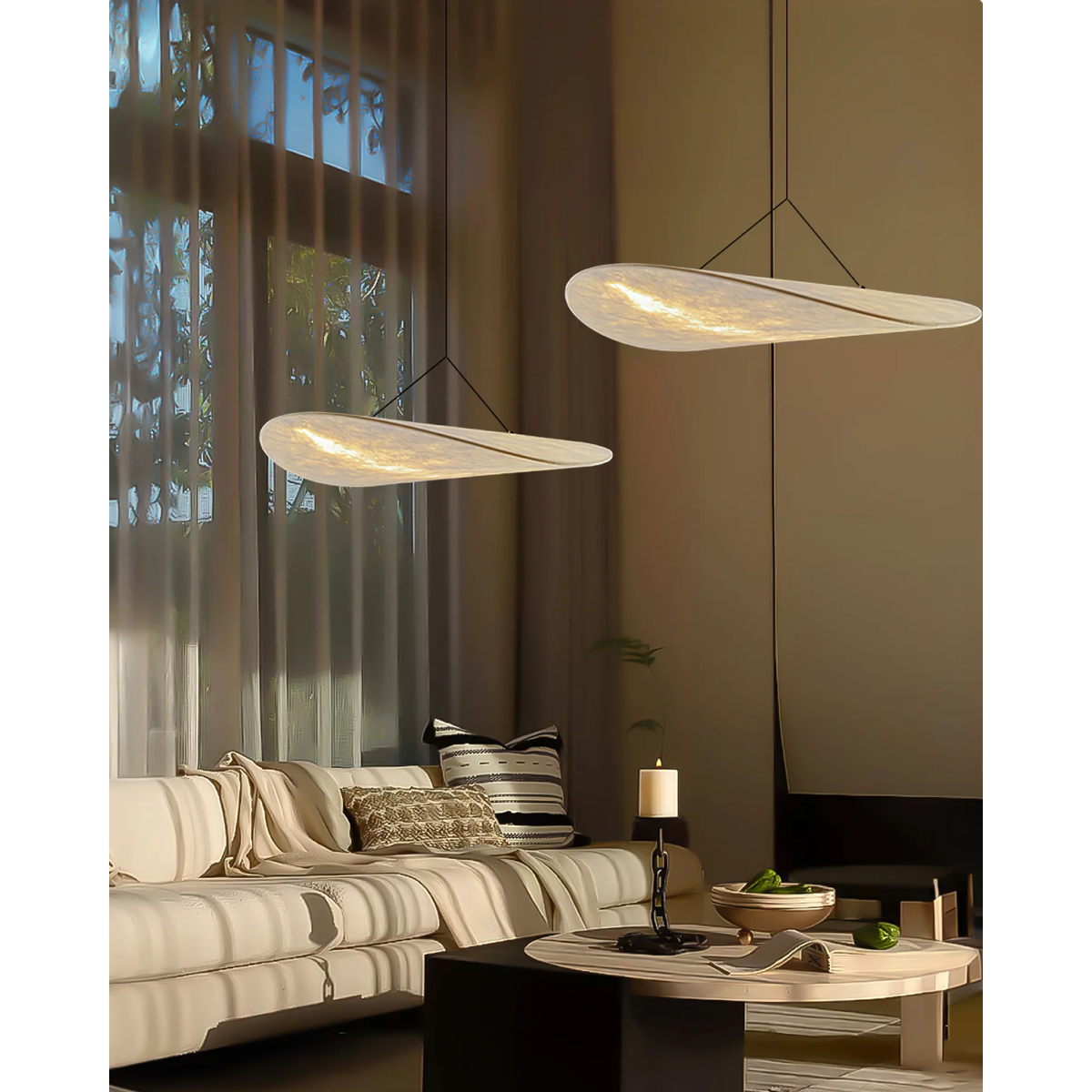 Pendant Light with Sculptural Ribbon Shade and Textured Diffuser for Bathroom Fixtures